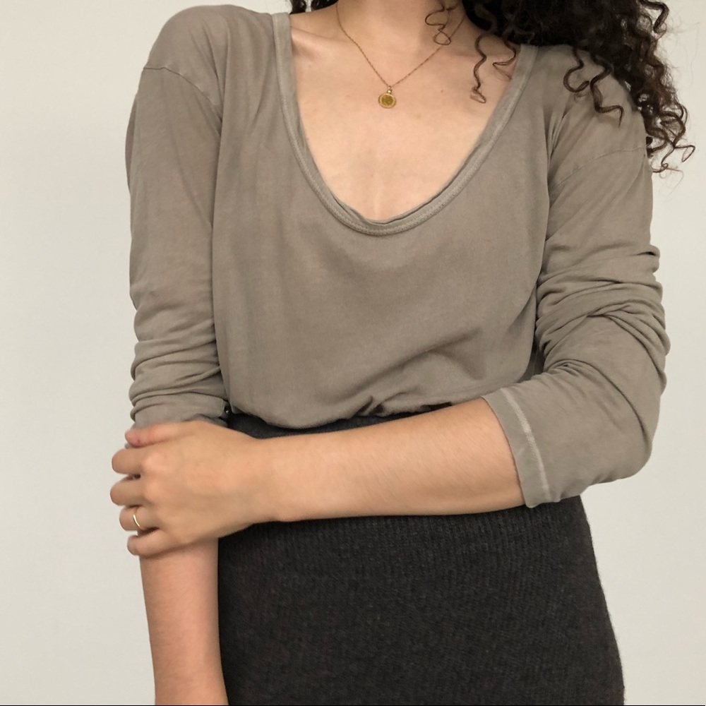 James Perse Size 4 Ecru Cotton Thin Long Sleeve T